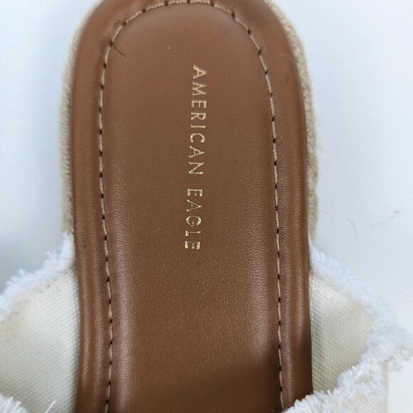 American Eagle | Cream Frayed Cross Strap Espadrille Slide Sandals - Picture 2 of 3